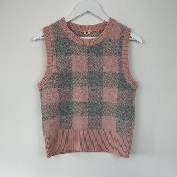 Sweaters - Arket 100% Wool Sweater Vest Size XS Grey Pink Check Knit Tank Jumper
